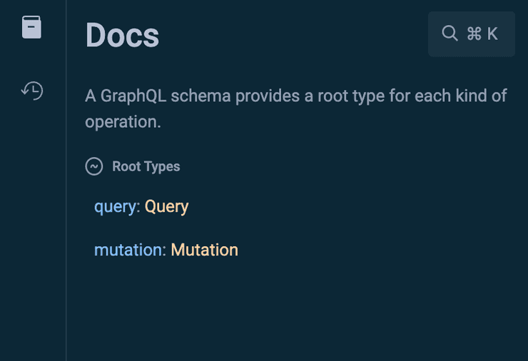 GraphiQL Docs screen